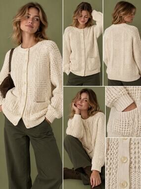 Baxter & Wells Cream Cable Knit Cardigan – Size M